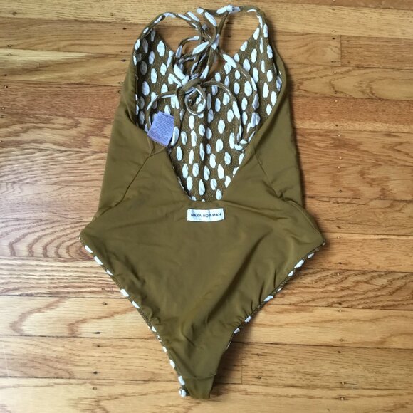 Mara Hoffman Emma Green Rocce/Dot Jacquard One Piece Swimsuit Lace Up Back XS - Picture 5 of 7